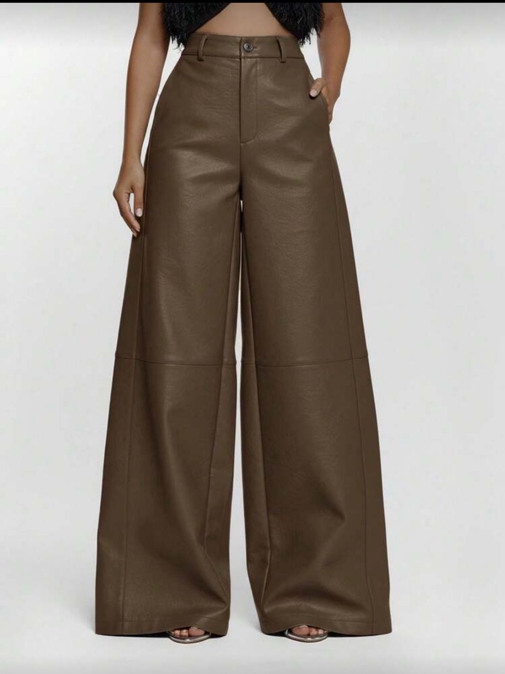 Wide-Leg Faux Leather Pants in Dark Brown